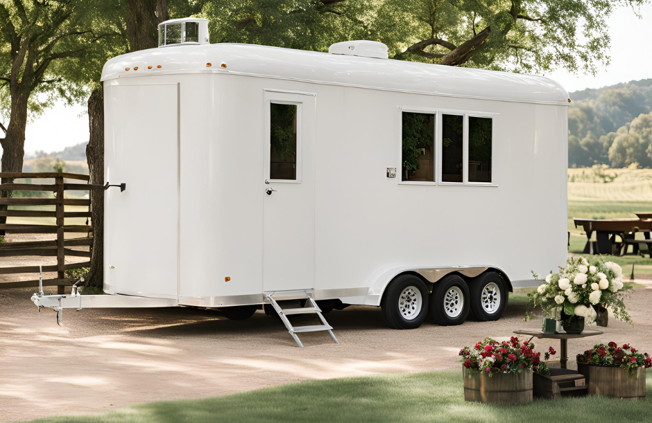 Restroom trailer at winery wedding