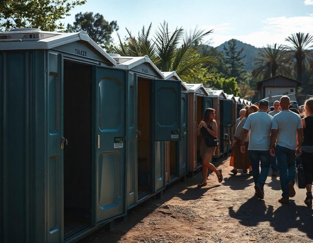 Row of portable toilets at a Napa concert