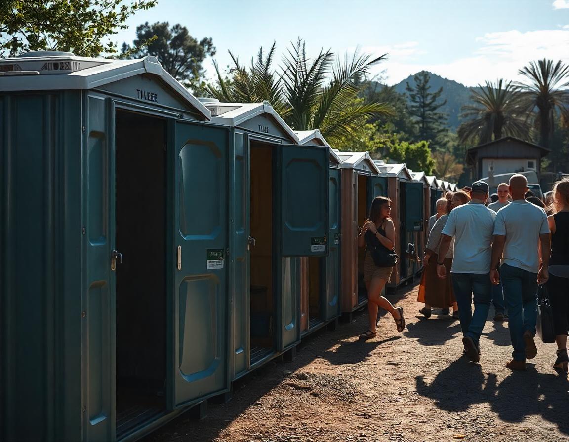 Row of portable toilets at a Napa concert